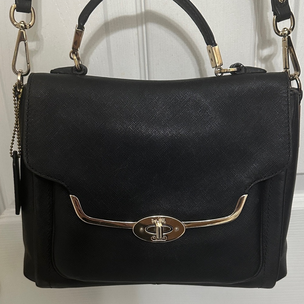Coach Madison Black Leather Handbag with gold trim